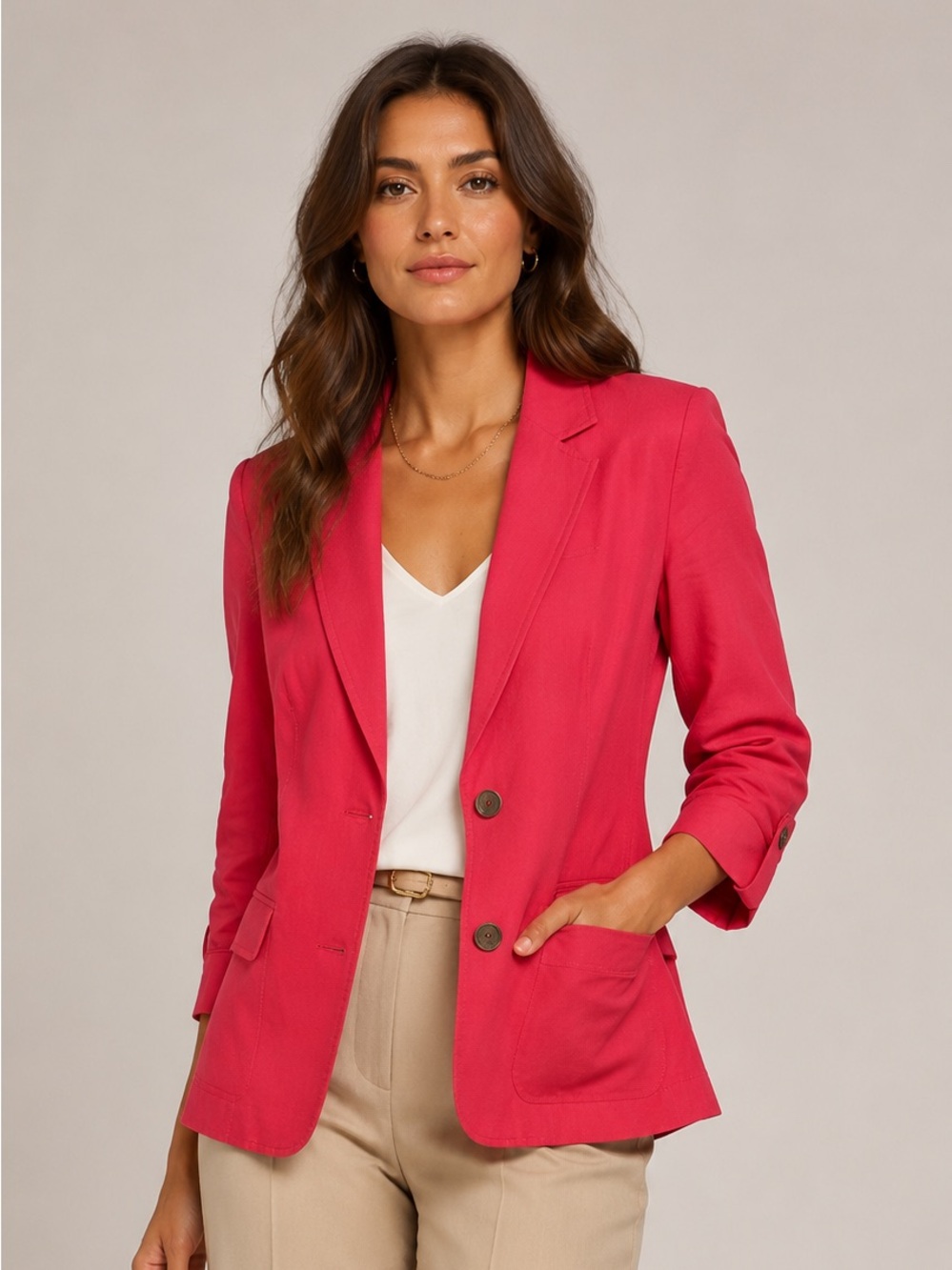CAbi Pink Red Tailored Blazer‎ Jacket Notched Lapel Career Office Chic Size 8